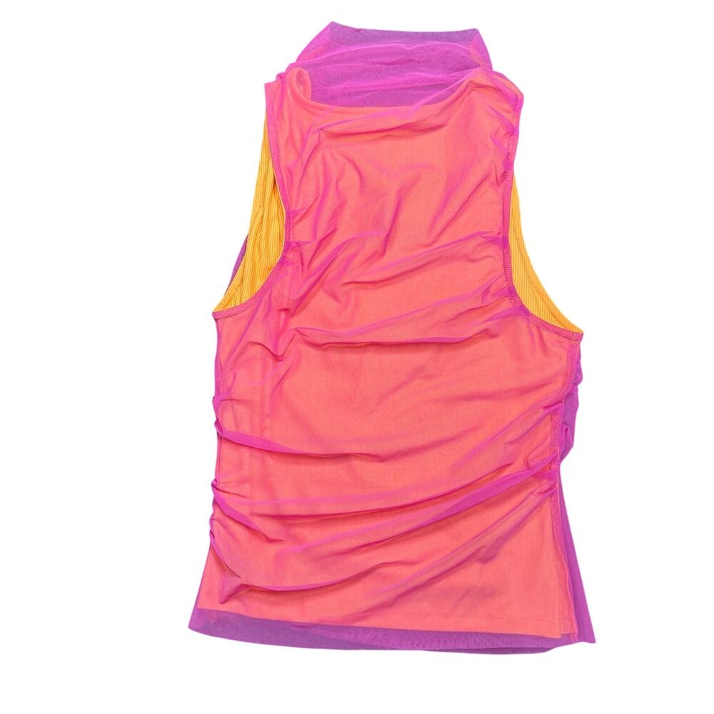 Anthropologie Sheer Mesh Ruched Mock Neck Tank Top Orange Pink NWT Size S - Picture 5 of 6
